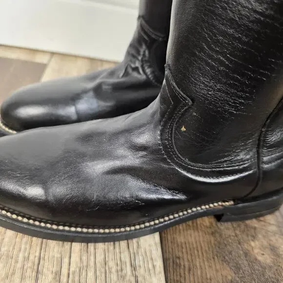 Vintage Black Leather Mid Calf Pull On Western Roper  Boots Women’s 5 - Picture 3 of 7